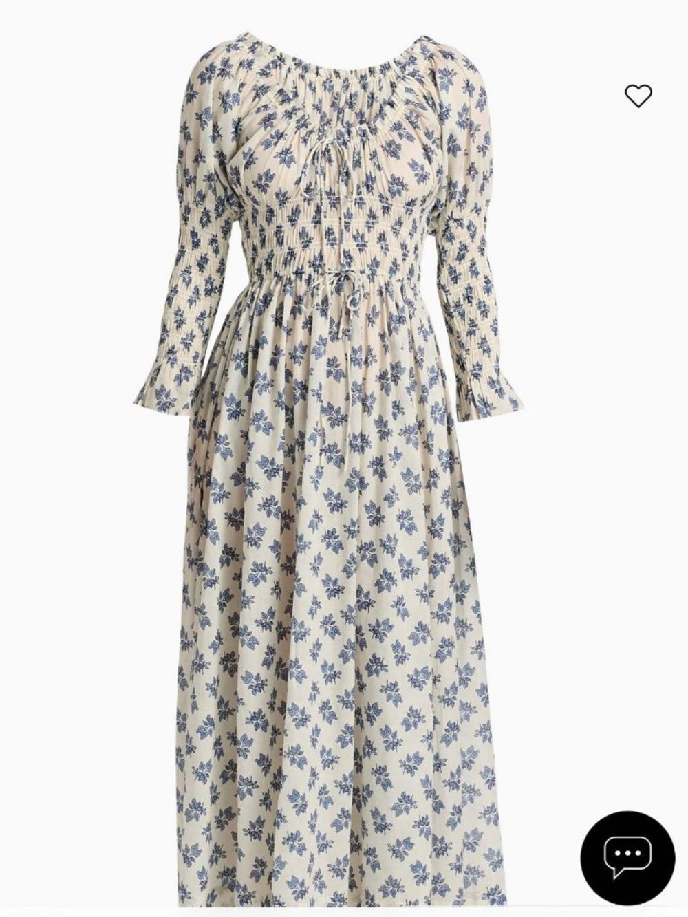 DÔEN Kaira Midi Dress Crème Pomegranate Bloom White & Blue Organic Cotton XXL